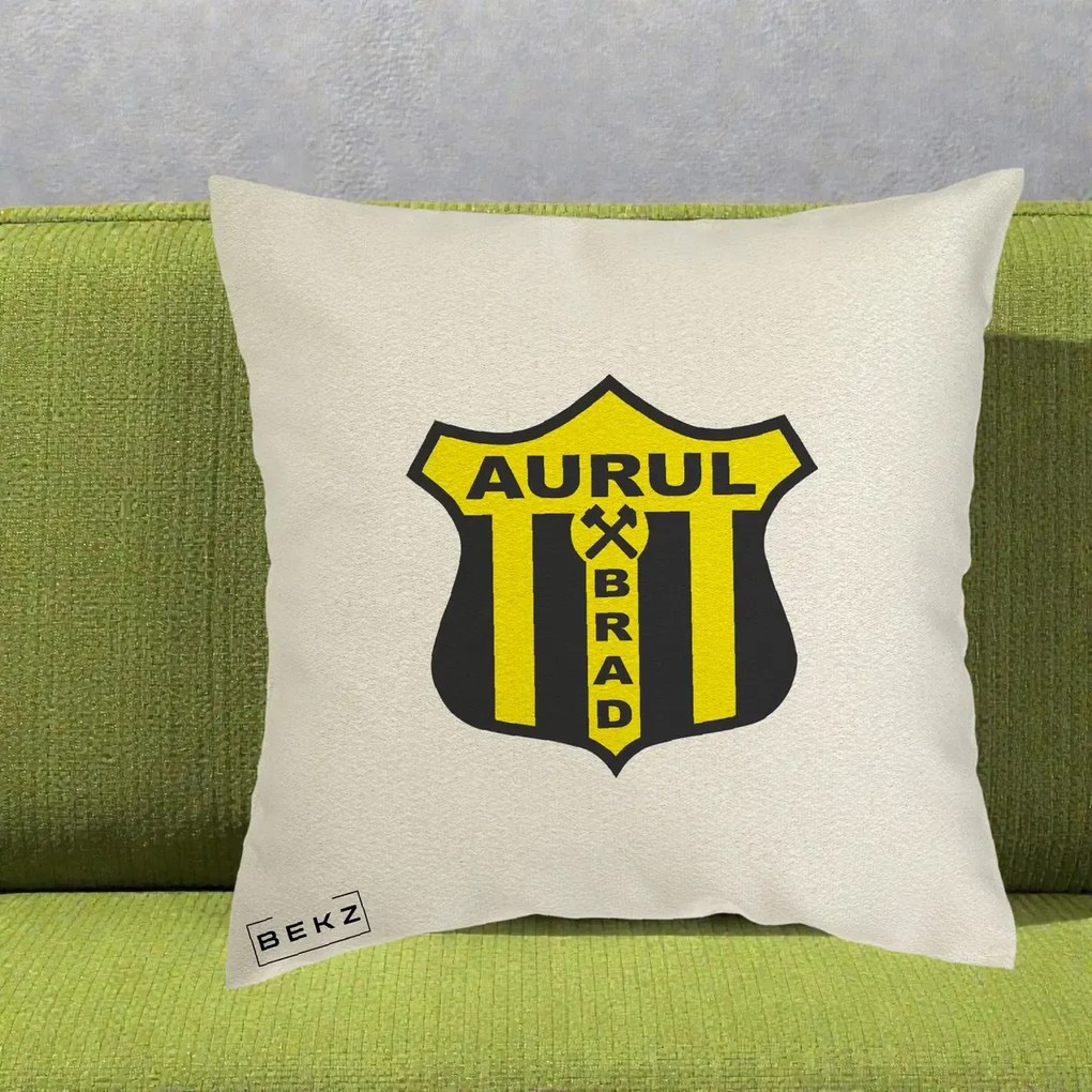 Perna Personalizata Aurul Brad Fotbal, 40x40 cm, Ecru, Husa Detasabila, Perna Inclusa, BEKZ®