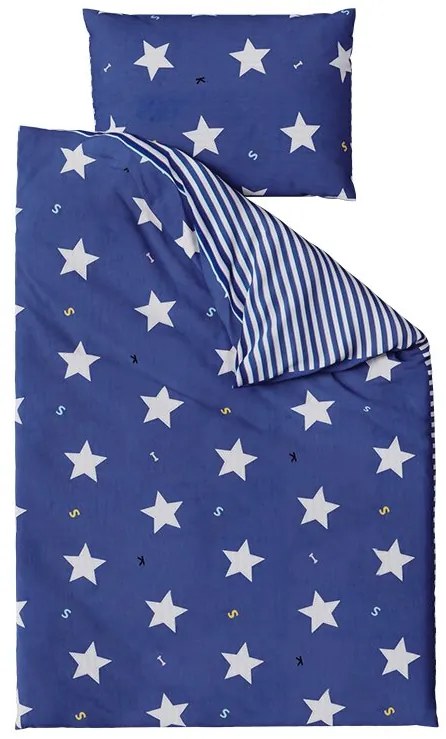 Lenjerie de pat din bumbac albastru WHITE STRIPES