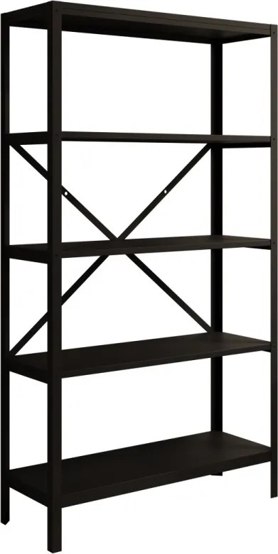 Raft metalic pentru carti, 80x146.8x30 cm, Rene, ADRK Furniture (Culoare: Negru / Sonoma)