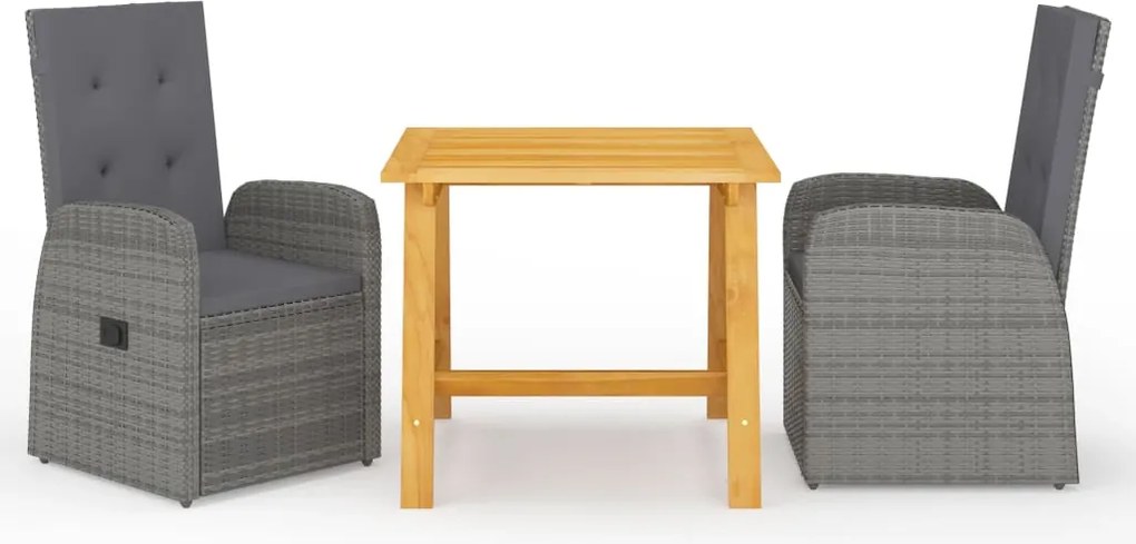 vidaXL Set de masă pentru grădină, 3 piese, gri