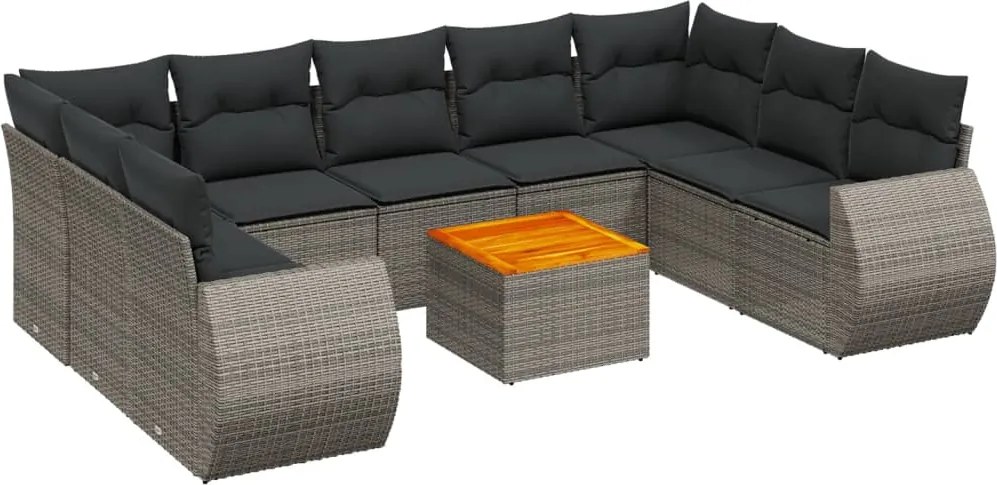 vidaXL Set mobilier de grădină cu perne, 10 piese, gri, poliratan