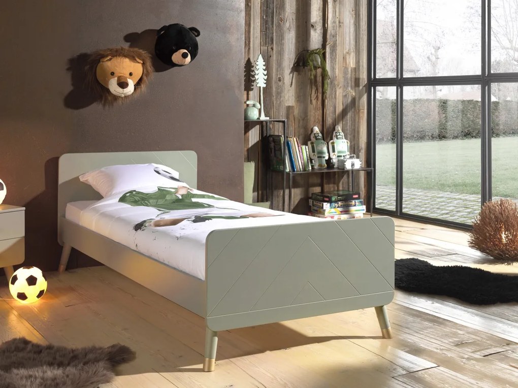 Pat Single pentru Copii, 90x200 cm, Verde Olive (Pin Masiv și MDF) – Billy – Vipack