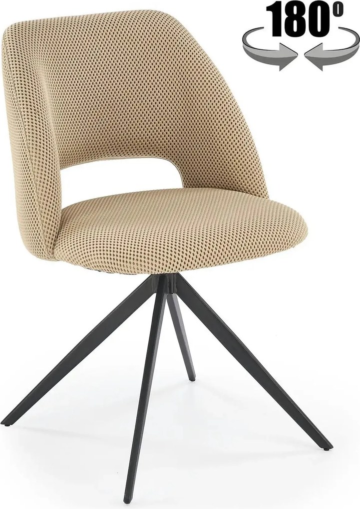 Scaun rotativ K546, bej/negru, panza/metal, 52x60x79 cm