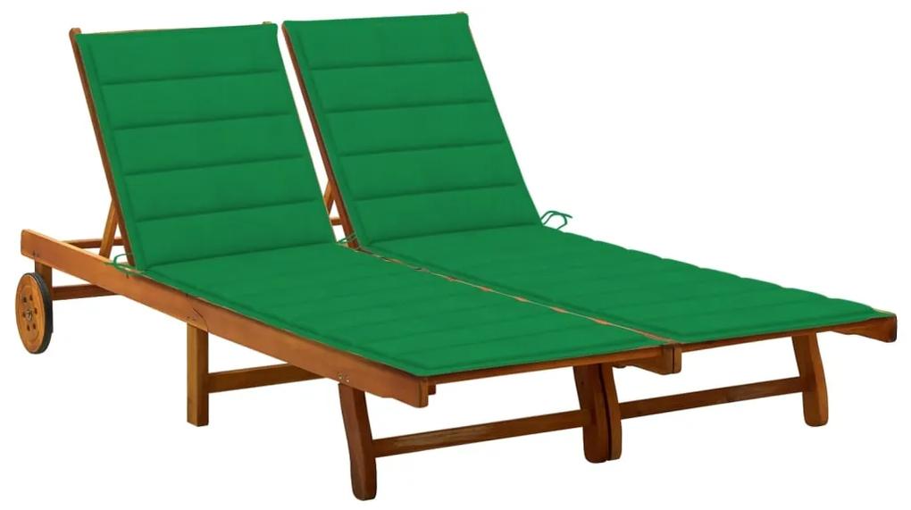 Sezlong de gradina cu perne, 2 persoane, lemn masiv acacia 1, Verde, 200 x 123 x 85 cm