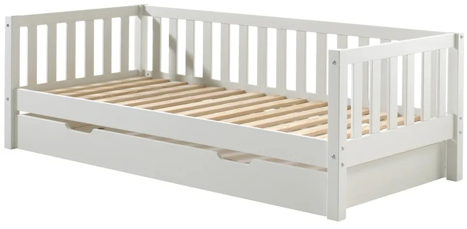 Set Pat Cabină Fritz 90x200 cm cu Sertar Suplimentar, pentru Copii, Alb – Vipack