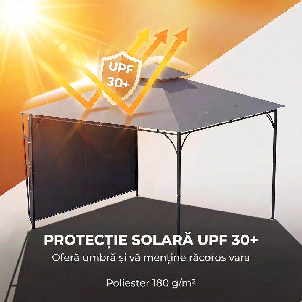 Outsunny Foișor de Grădină 3.2x3.2 m cu Acoperiș Extensibil, Foișor de Exterior cu Acoperiș Dublu Ventilat, Găuri de Drenaj, Cadru Metalic, pentru Grădină, Balcon, Petreceri, Terasă, UV30+, Gri Închis | Aosom Romania
