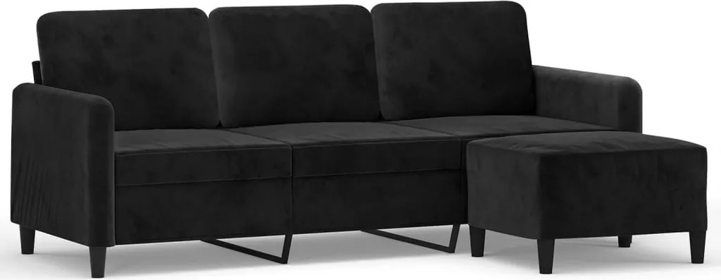vidaXL Canapea cu 3 locuri și taburet, negru, 180 cm, catifea