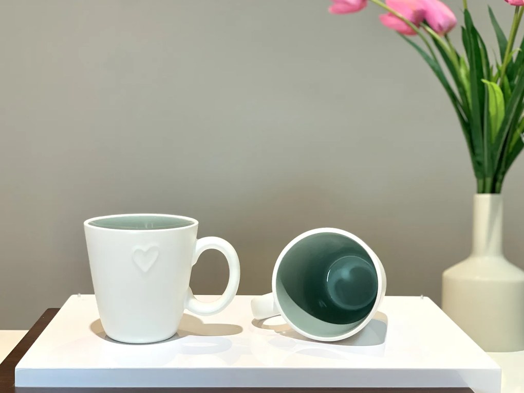 Cana Ceramica LOVE White 400 ml Verde