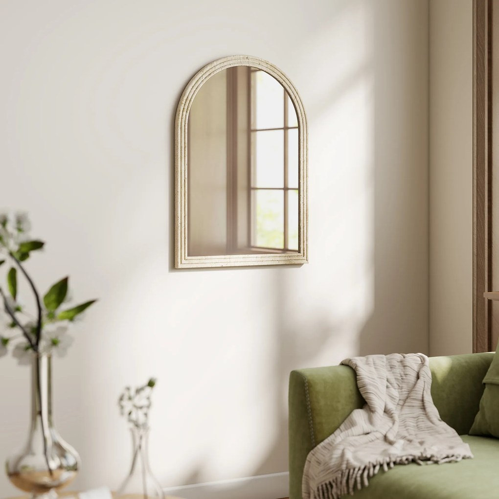 HOMCOM Oglindă de Perete în Formă de Arc cu Margine Canelată 60x2x90 cm Bej | Aosom Romania