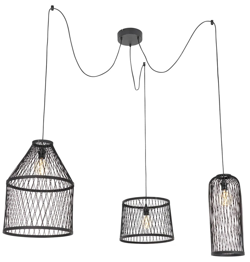 Lampă suspendată inteligentă pentru exterior din ratan negru cu 3 lumini, inclusiv LED - Calamus