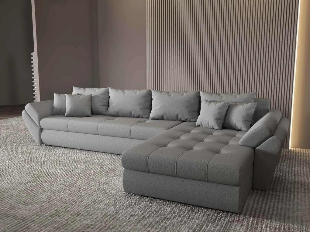 Colțar extensibil dumonde cu ladă de depozitare si sezut confortabil din spuma high-density, Loana XL Enjoy Gri II 335x185 cm