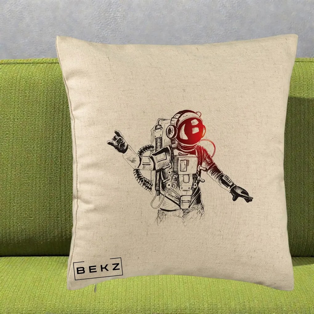 Perna Decorativa Astronaut Rock Sketching, 40x40 cm, Bej, Husa Detasabila, Perna Inclusa, BEKZ®