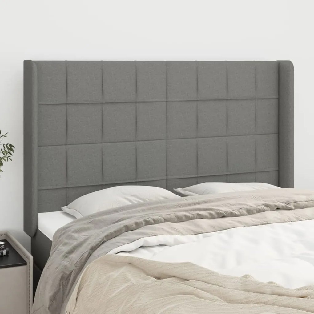 vidaXL Tăblie de pat cu aripioare gri închis 147x16x118/128 cm textil