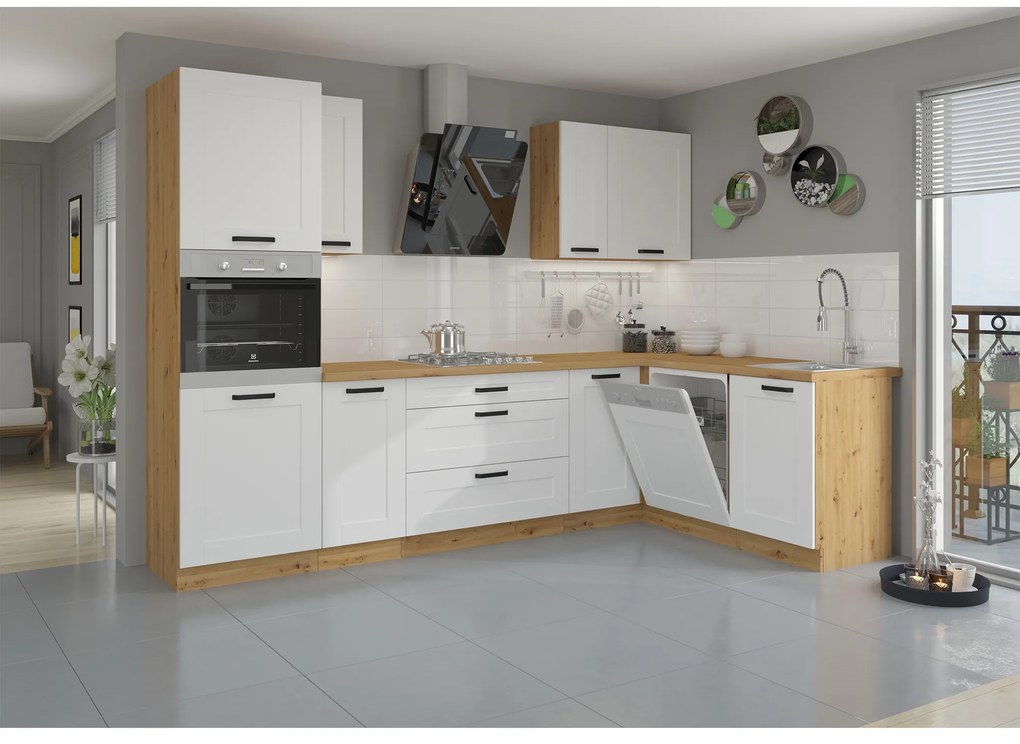 Dulap înalt pentru cuptor încorporat Lesana 2 (alb + stejar artisan) 60 DP-210 2F . 1063975
