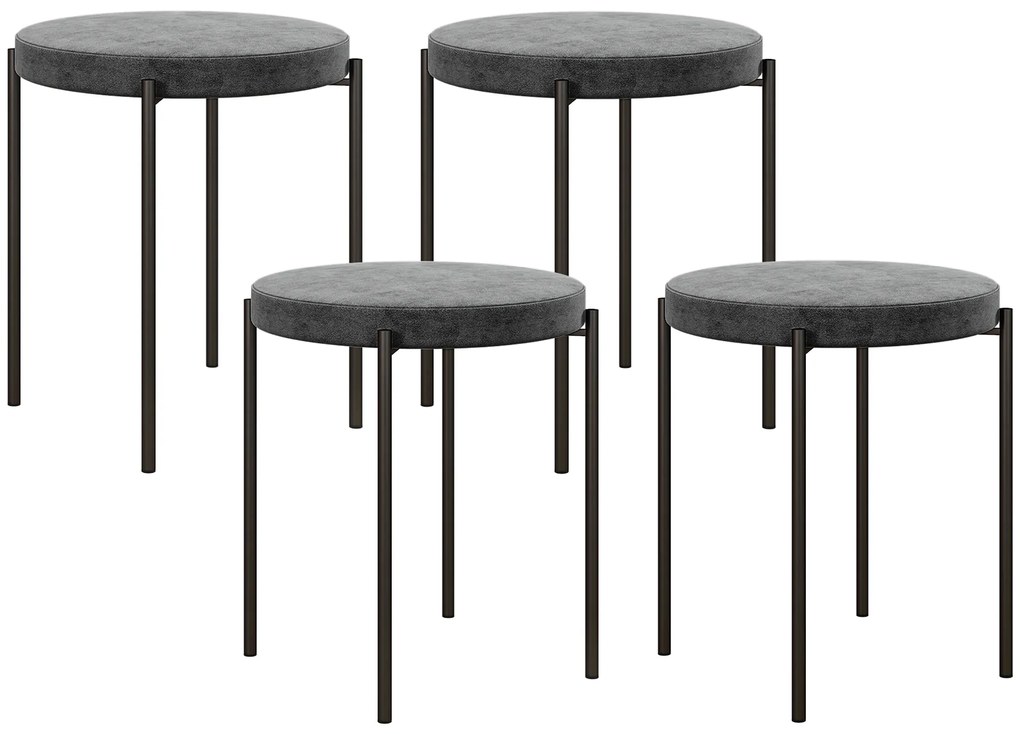 HOMCOM Set de 4 taburete de bucătărie, empilabile, stil catifea, până la 100 kg, cadru din oțel, 41,5 x 41,5 x 46 cm, Gri închis | Aosom Romania