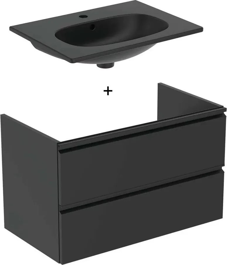 Set dulap suspendat si lavoar Ideal Standard Tesi negru mat 80 cm
