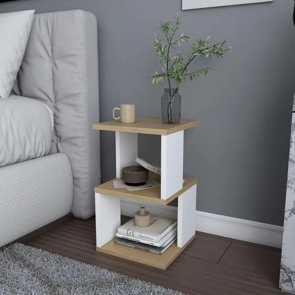 Noptieră ZUNA, stejar/alb