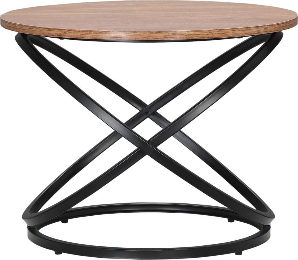 HOMCOM Masă de cafea rotundă de stil industrial din metal negru și blat din lemn, dim. Ø 60 x 46 Î n cm | Aosom Romania