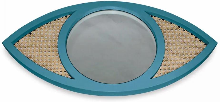 Oglinda rotunda albastra/maro din lemn si placaj 34x70 cm Eye Blue Sax Objet Paris