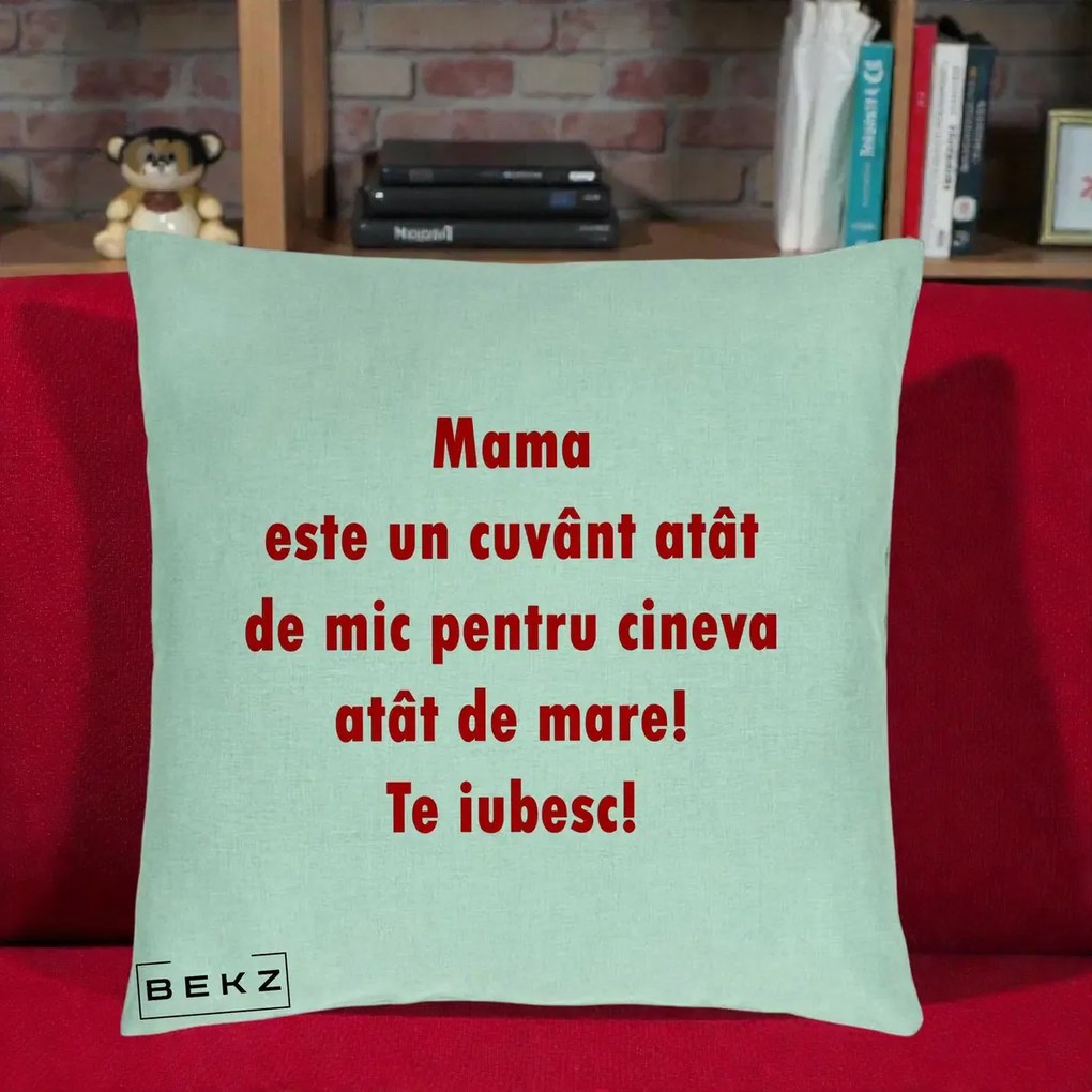 Cadou pentru Mama - Perna Personalizata Mama Cuvant Mic, 40x40 cm, Verde Menta, Husa Detasabila, Perna Inclusa, BEKZ®