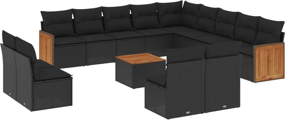 vidaXL Set mobilier de grădină cu perne, 14 piese, negru, poliratan