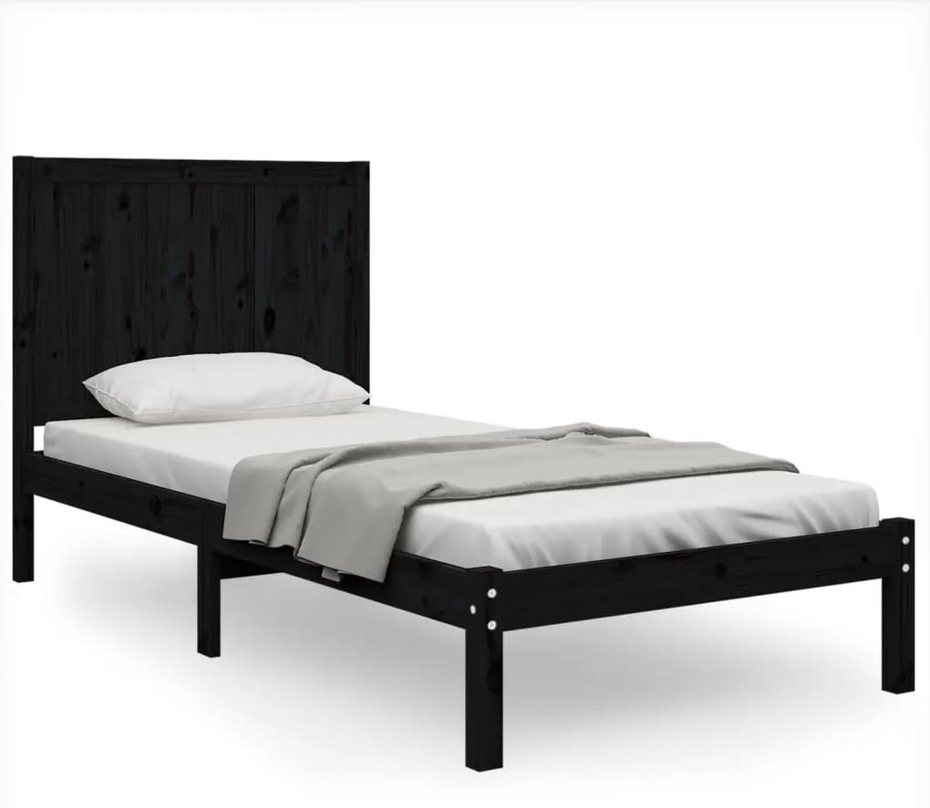 3105694 vidaXL Cadru de pat mic single, negru, 75x190 cm, lemn masiv de pin
