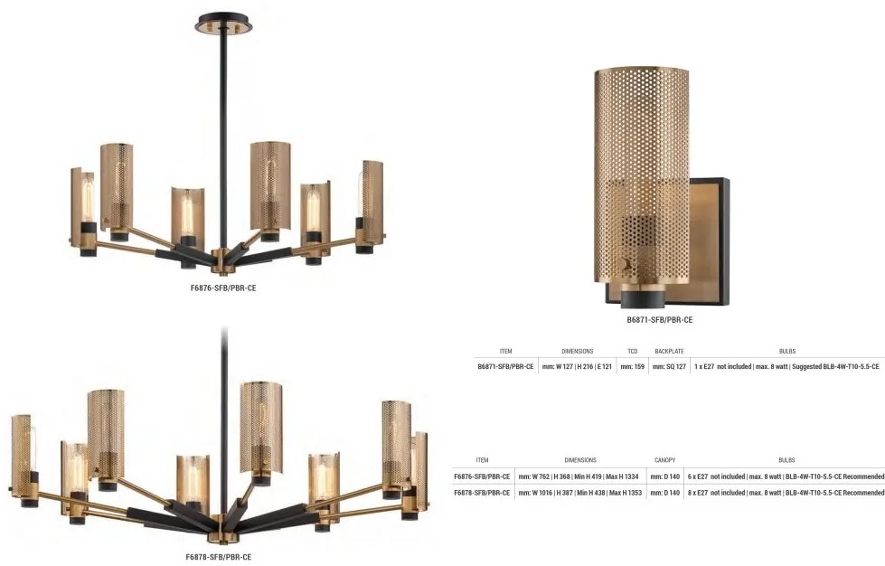 Candelabru design modern PILSEN, negru si nichel satinat, cu 8 surse de lumina