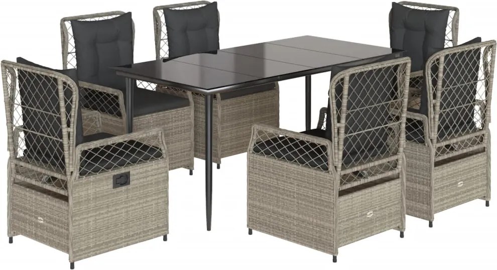 vidaXL Set mobilier de grădină cu perne, 7 piese gri deschis poliratan