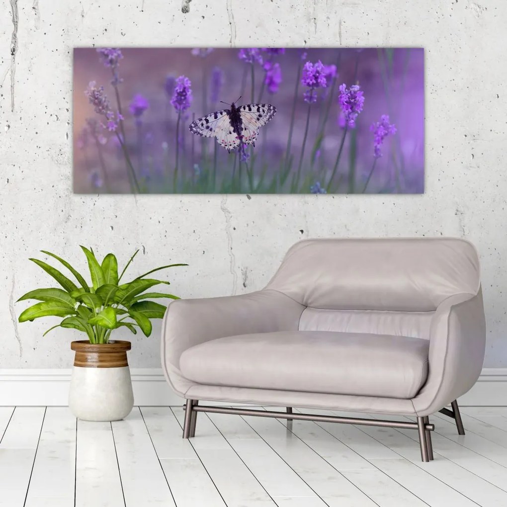 Tablou - fluture în lavandă (120x50 cm)