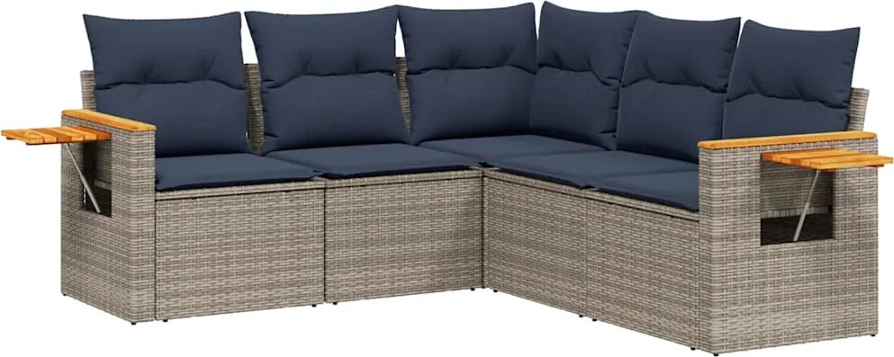 vidaXL Set canapea de grădină cu perne, 5 piese, gri, poliratan