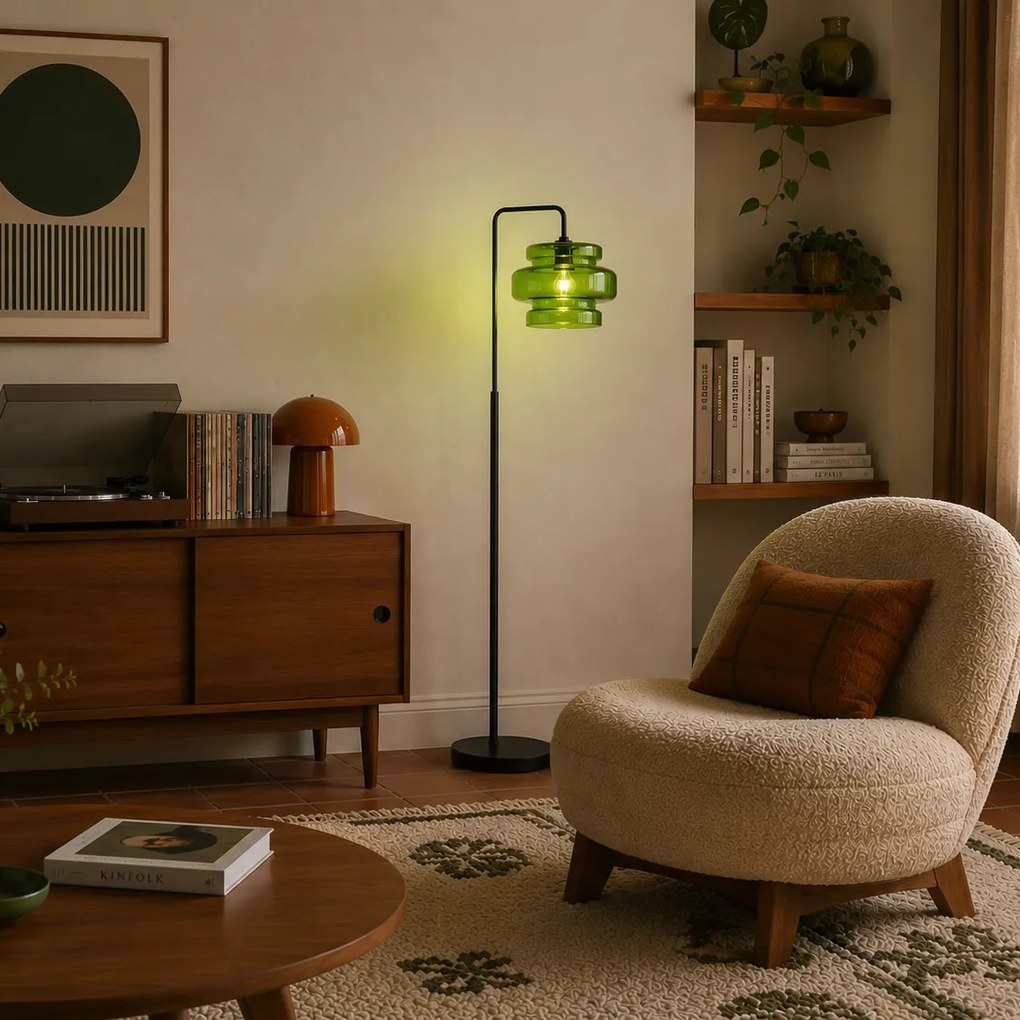 Lampă de podea retro neagră cu sticlă verde - Denise