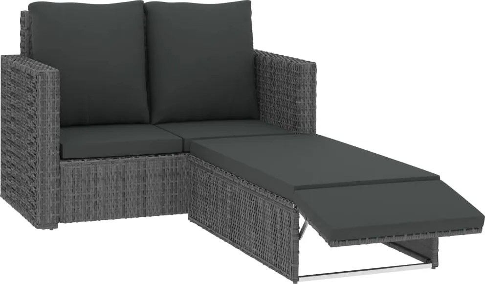 vidaXL Set mobilier de grădină cu perne, 2 piese, gri, poliratan