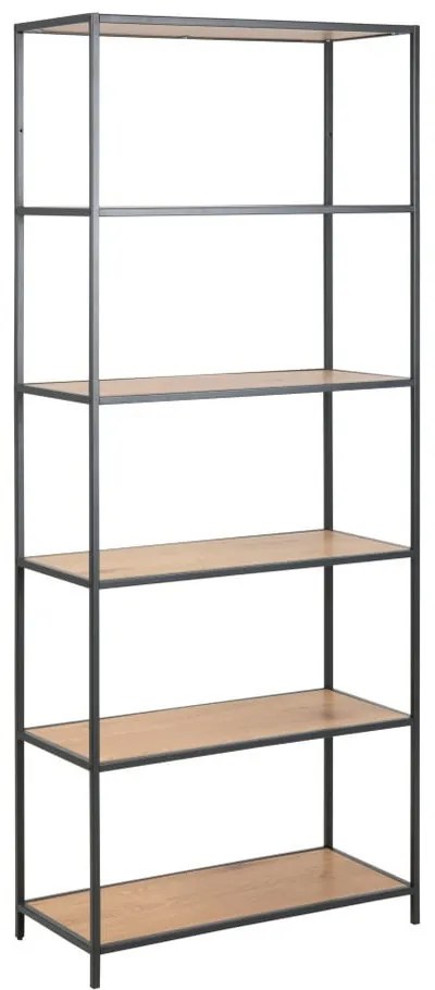 Etajeră neagră/în culoare naturală cu aspect de lemn de stejar 77x185 cm Seaford – Actona