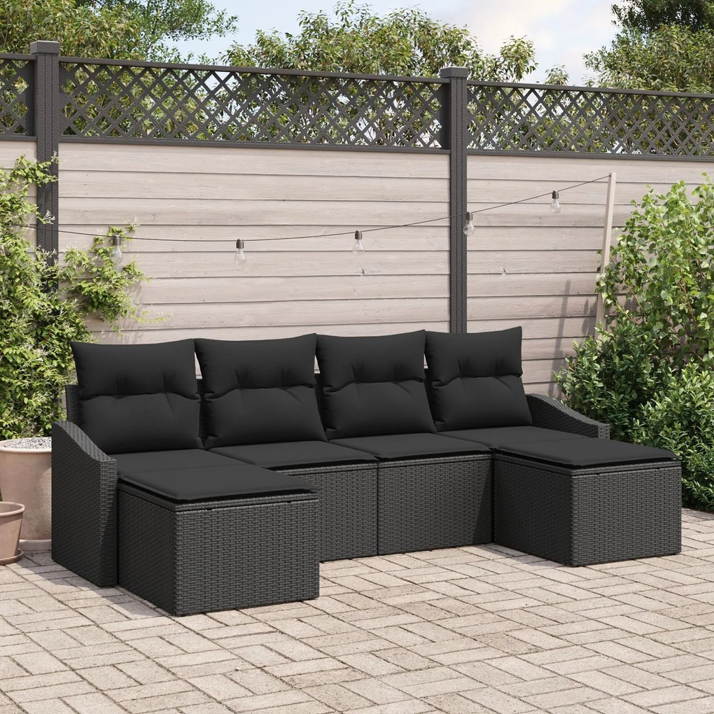 vidaXL Set de canapea pentru grădină 6 piese cu perne Negru Poliratan