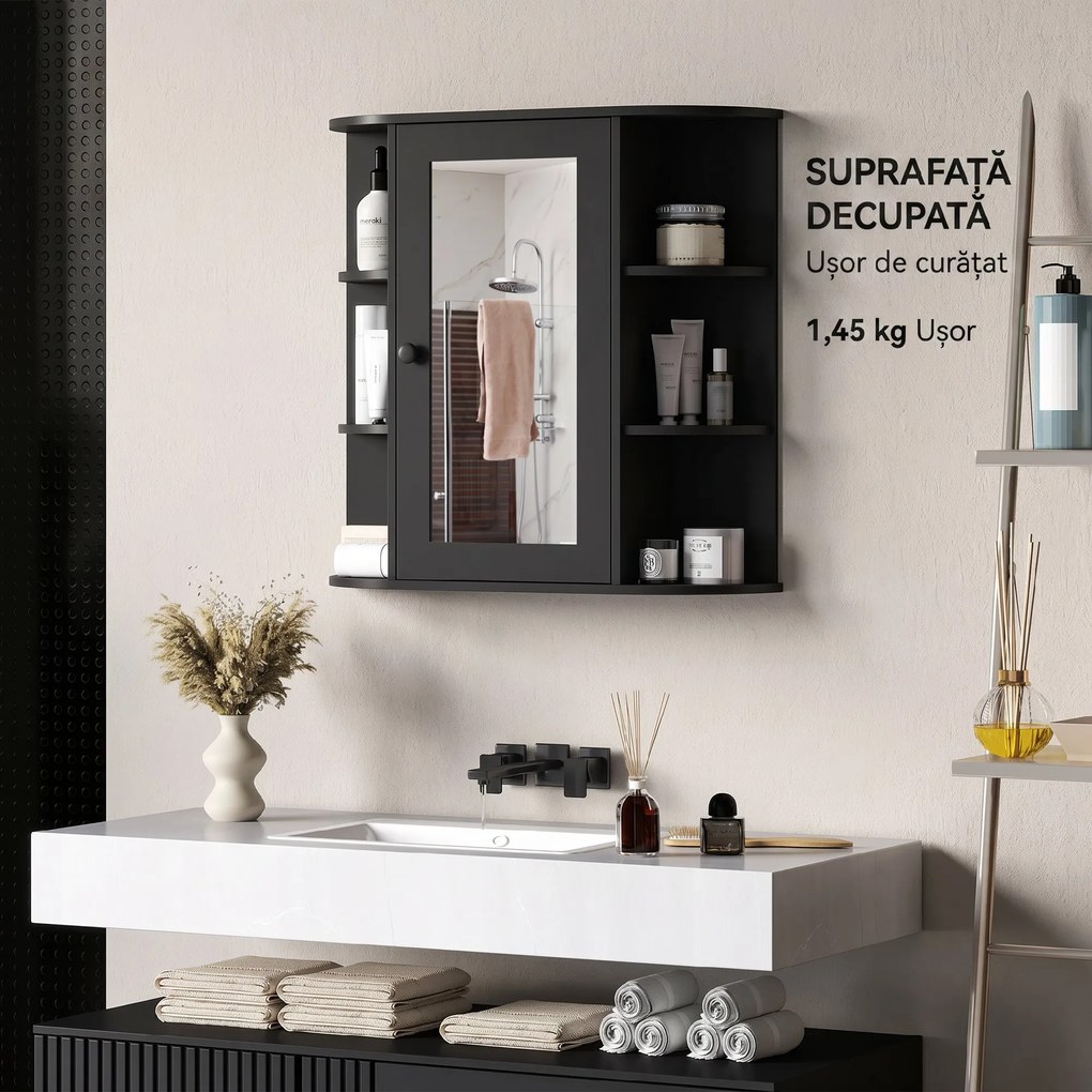 Homcom Dulapior Baie cu Oglinda – Lemn Alb 66×17×63 cm | Aosom Romania