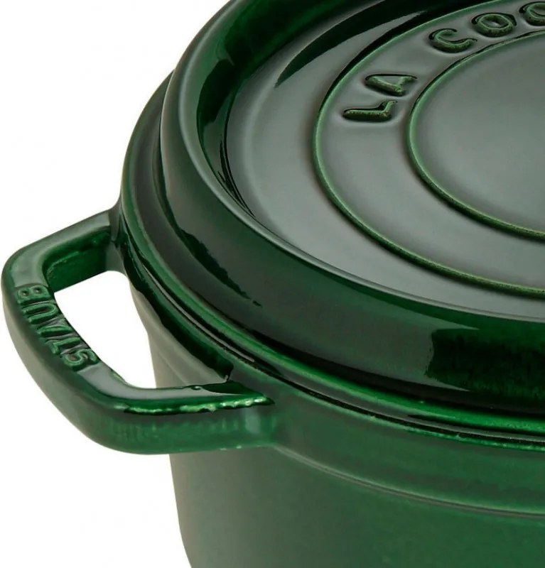 Oala din fonta Staub La Cocotte 40509-361-0, 6,7 l, 28 cm, de la -20°C pana la 260 °C, Emailata, Capac cu structura anti-picaturi, Toate plitele inclusiv inductie, Verde