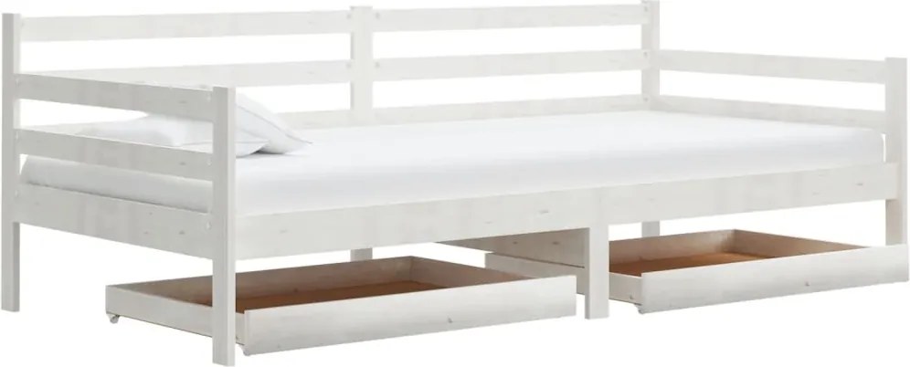 vidaXL Pat de zi cu sertare, alb, 90x200 cm, lemn masiv de pin