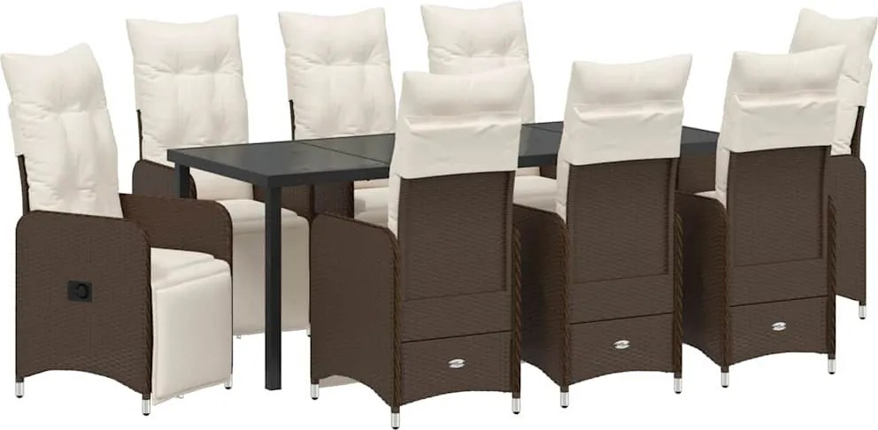 vidaXL Set de masă pentru grădină cu pernă 9 pcs Maro poliratan