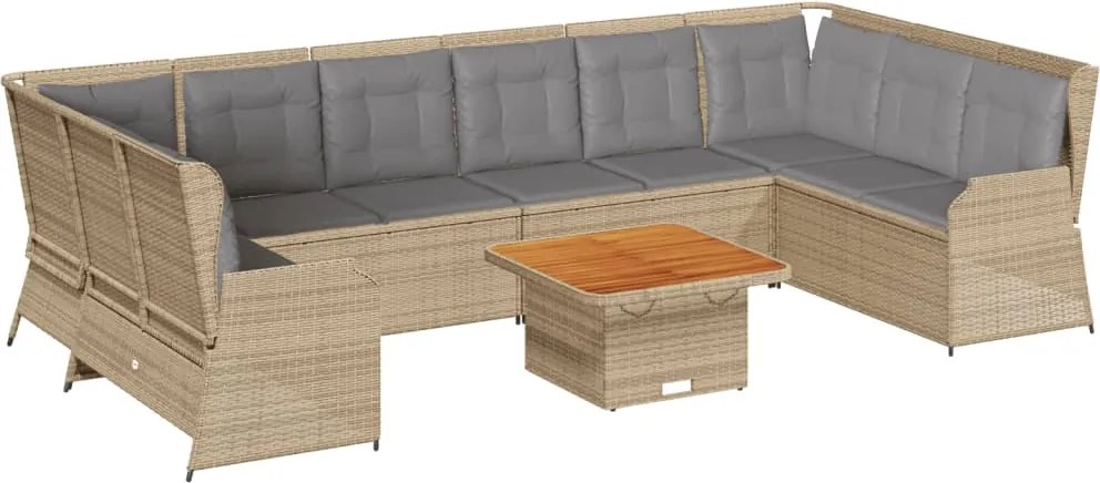 vidaXL Set mobilier de grădină, 7 piese, cu perne, bej, poliratan