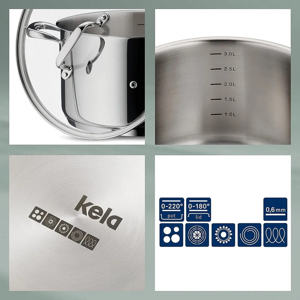 Oală din inox cu capac Kela Flavoria, ø 16 cm