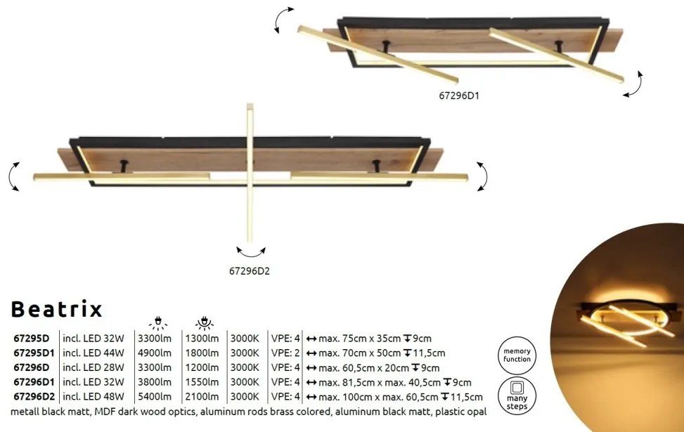Plafoniera LED design indistrial Beatrix negru 100x60,5cm