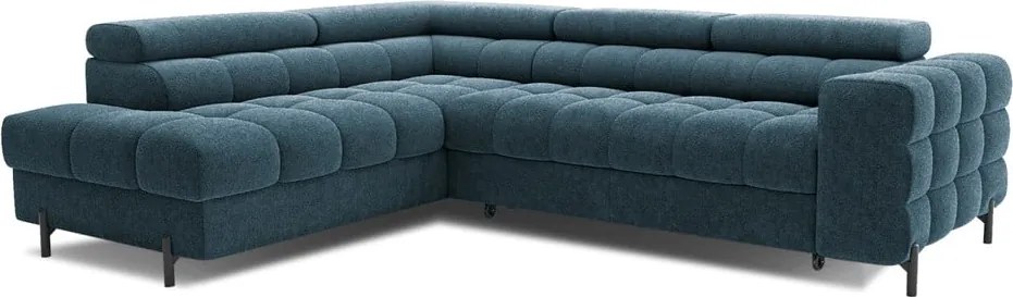 Colțar albastru extensibil/cu spațiu de depozitare cu tapițerie din țesătură bouclé (cu colț pe partea stângă/în formă de ”L”) Ferucce – ELTAP