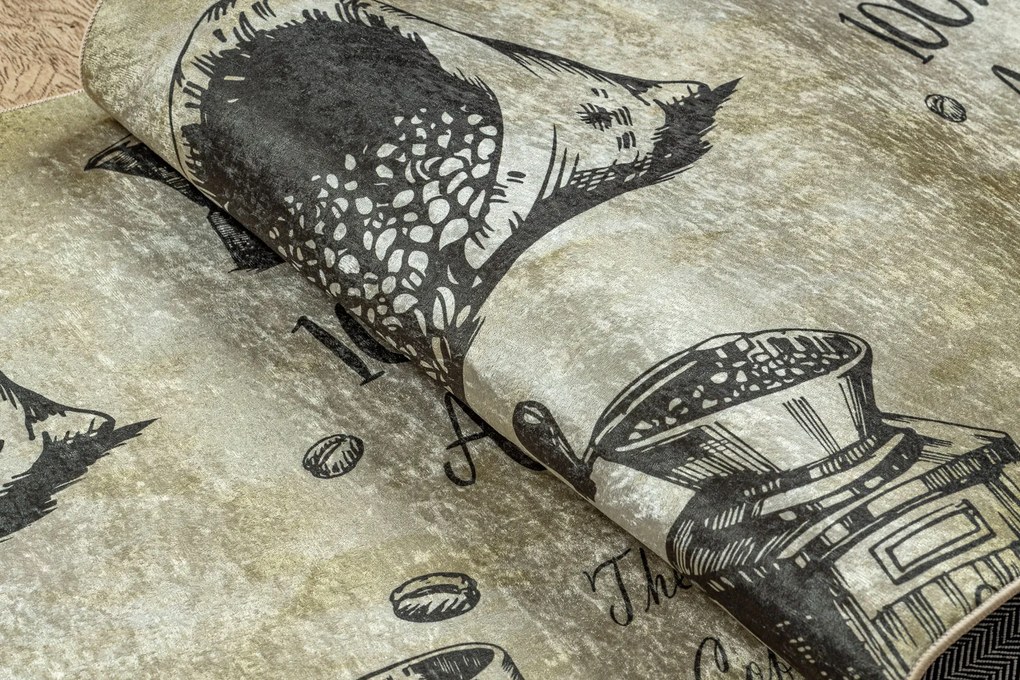 ANDRE 2835 covor lavabil Cafea bucatarie, anti-alunecare - verde / bej