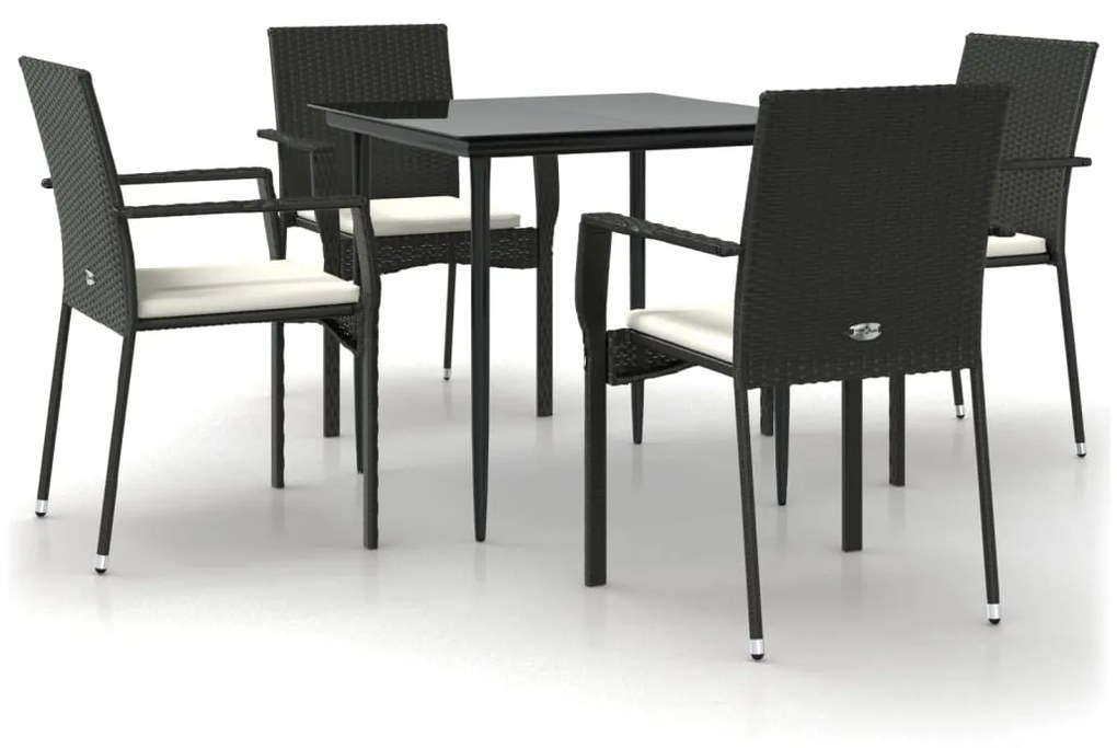 3185120 vidaXL Set mobilier de grădină cu perne, 5 piese, negru, poliratan