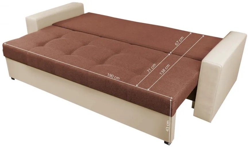 Canapea extensibila, Toledo, 226x90x86 cm, lada de depozitare, Crem/Maro