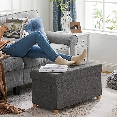 Taburet cu spațiu de depozitare cu picioare OTO, 76x38x40cm, antracit SongmicsHome