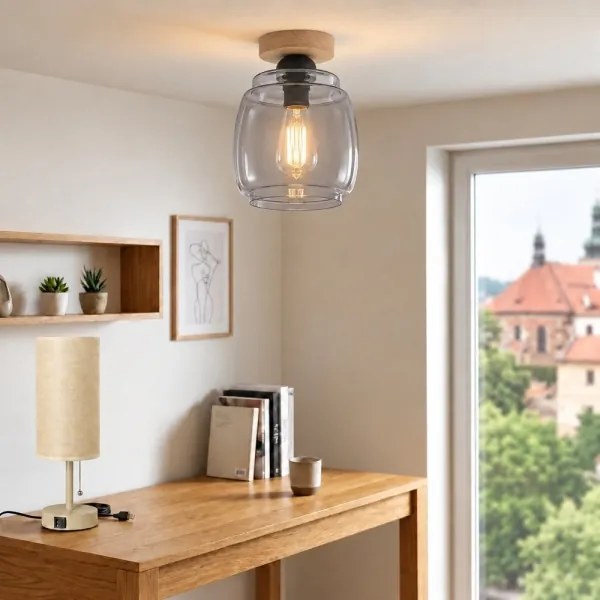 BRILAGI - LED plafonieră R GLASS 1xE27/60W/230V Ø 26 cm stejar/gri fumuriu