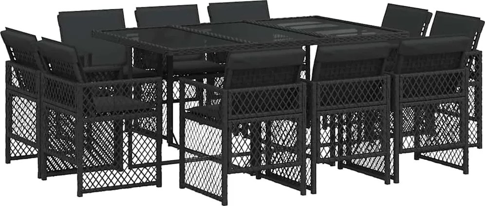 vidaXL Set mobilier de exterior cu perne, 11 piese, negru, poliratan