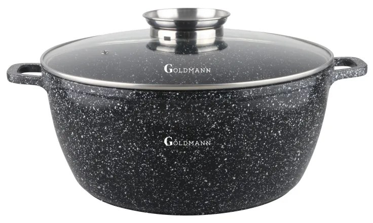 Oala cu dozator grasimi Goldmann GM-0332, 9.9 L, 32 cm, Acoperire marmura, Inductie, Negru
