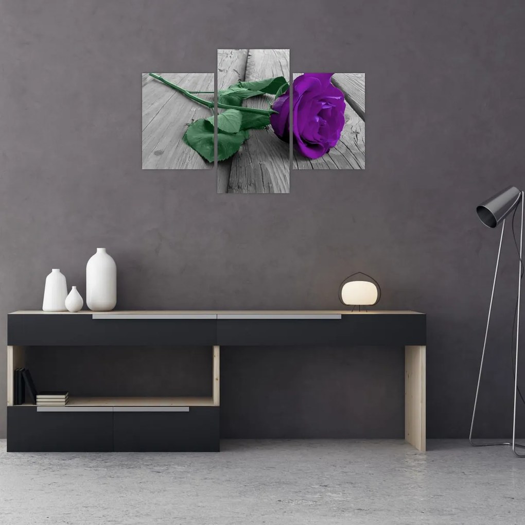 Tablou - Trandafir violet cu tulpina verde (90x60 cm)
